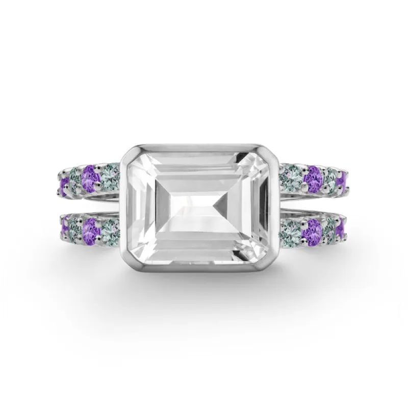 Personalized Warren Horizontal Birthstone Ring with Accent Stones in 14k Gold sold by Haverhill