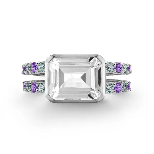 Personalized Warren Horizontal Birthstone Ring with Accent Stones in 14k Gold sold by Haverhill