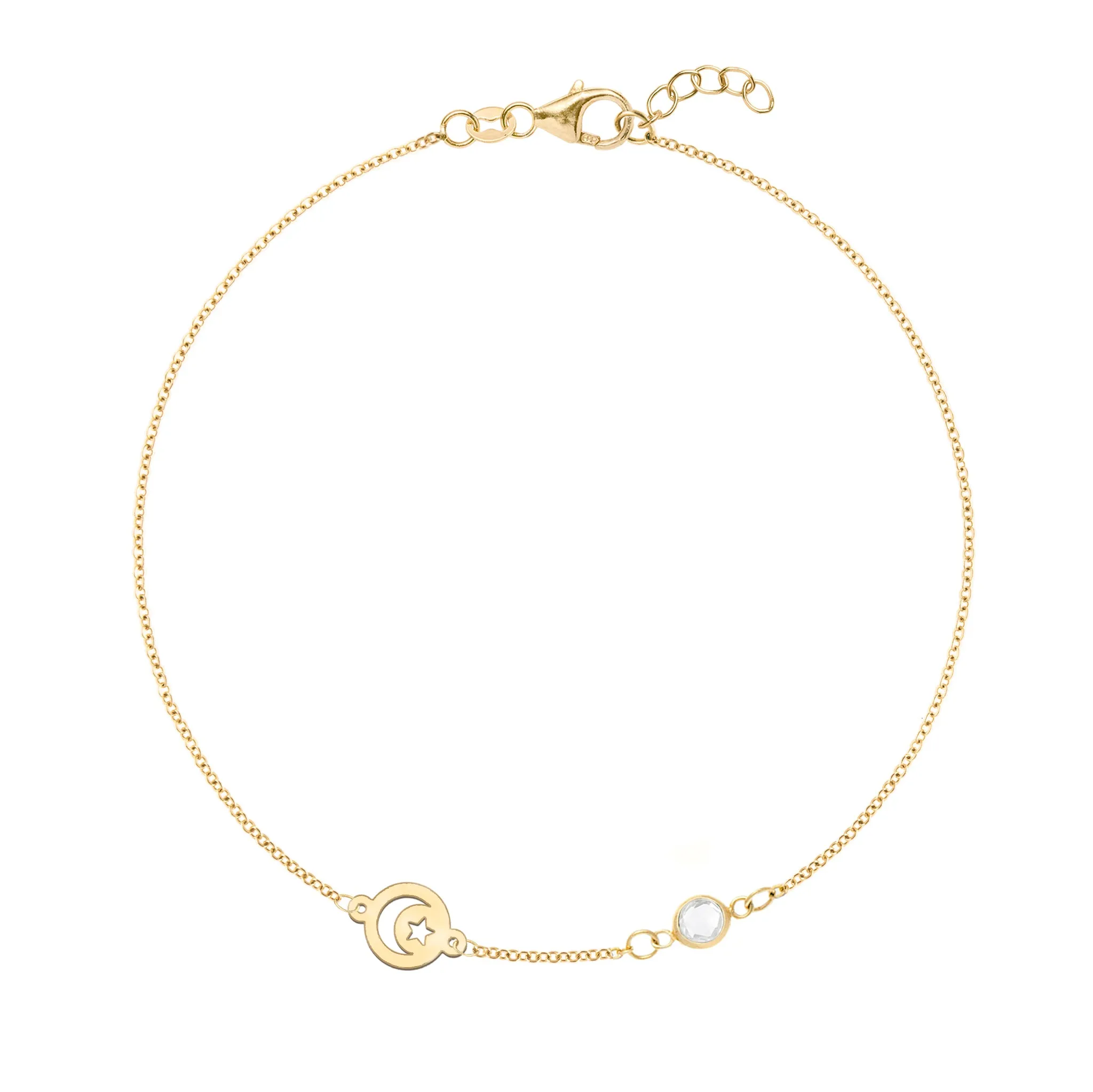 Personalized Crescent & Star Disc & Classic 1 Birthstone Bracelet in 14k Gold sold by Haverhill