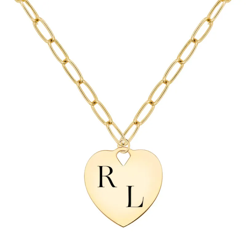 Engravable Large Flat Heart Pendant with Adelaide Chain in 14k Gold sold by Haverhill