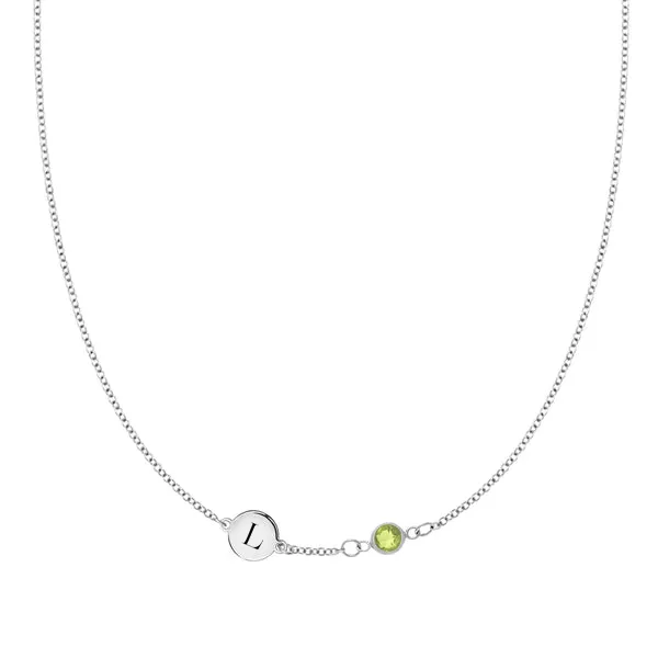 Personalized Classic 1 Letter & 1 Birthstone Necklace in 14k Gold (Single Spacing) sold by Haverhill