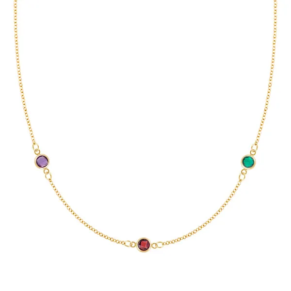 Personalized Classic 3 Birthstone Necklace in 14k Gold sold by Haverhill