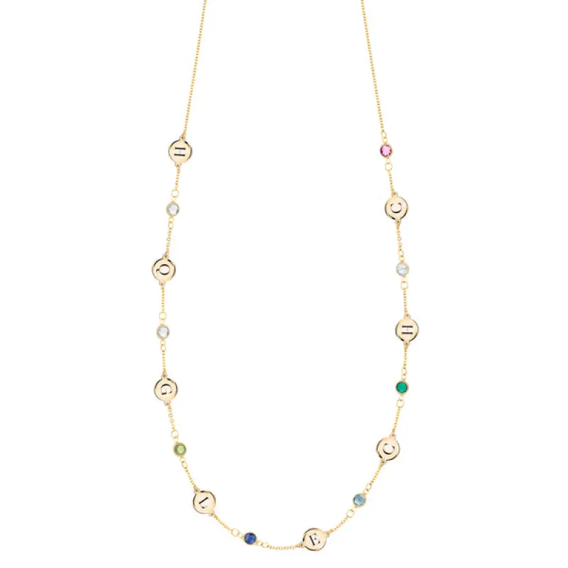 Personalized Classic 8 Letter & 8 Birthstone Necklace in 14k Gold (Single Spacing) sold by Haverhill