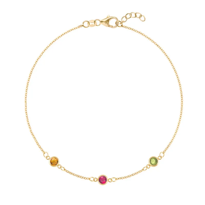 Personalized Classic 3 Birthstone Bracelet in 14k Gold sold by Haverhill
