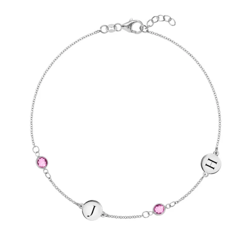 Personalized 2 Letter & 2 Classic Birthstone Bracelet in 14k Gold sold by Haverhill