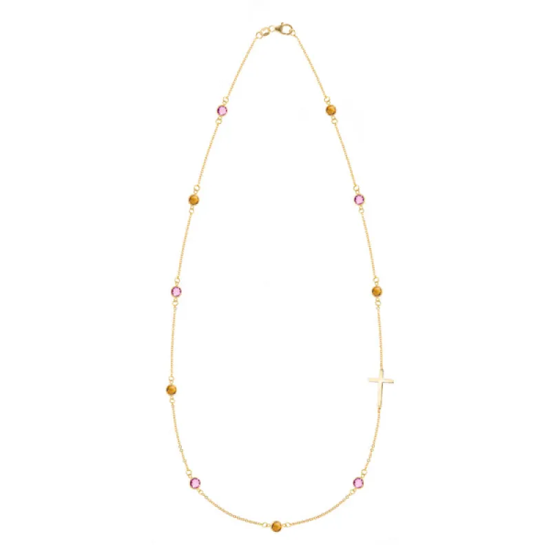 Personalized Bayberry Birthstone Cross Necklace in 14k Gold sold by Haverhill