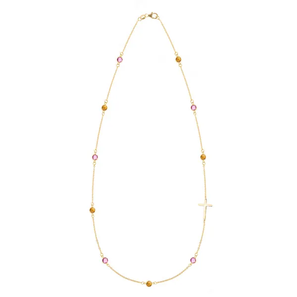 Personalized Bayberry Birthstone Cross Necklace in 14k Gold sold by Haverhill