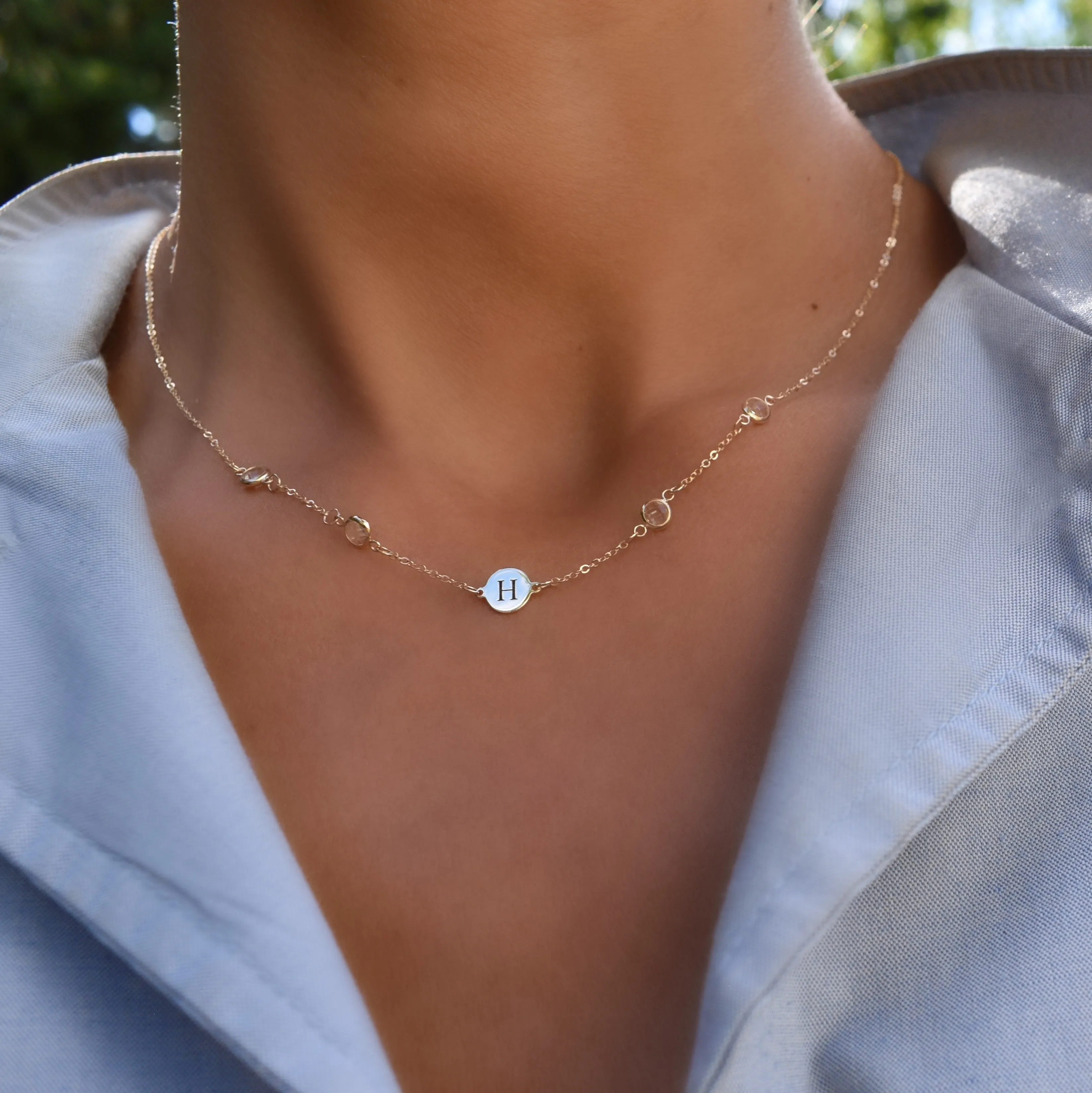 Personalized 1 Letter & 4 Classic Birthstone Necklace in 14k Gold (Double Spacing) sold by Haverhill product image thumbnail 3