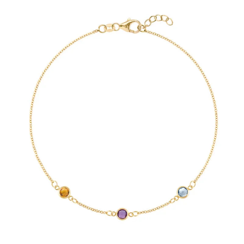 Personalized Classic 3 Birthstone Bracelet in 14k Gold sold by Haverhill