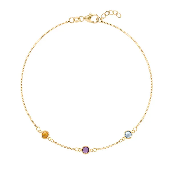 Personalized Classic 3 Birthstone Bracelet in 14k Gold sold by Haverhill