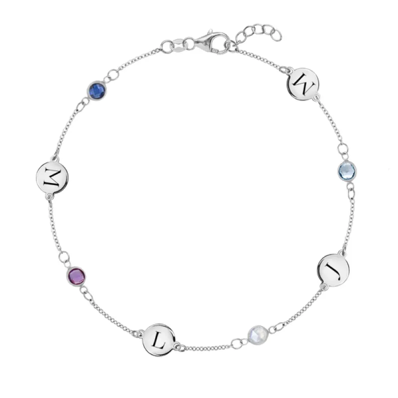 Personalized 4 Letter & 4 Classic Birthstone Bracelet in 14k Gold sold by Haverhill