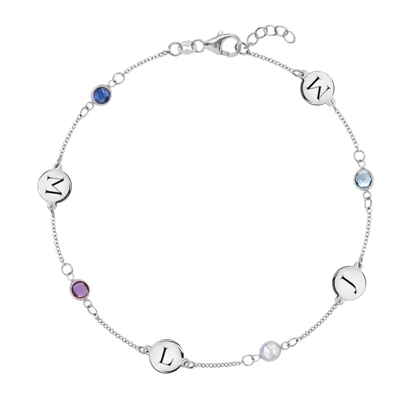 Personalized 4 Letter & 4 Classic Birthstone Bracelet in 14k Gold sold by Haverhill