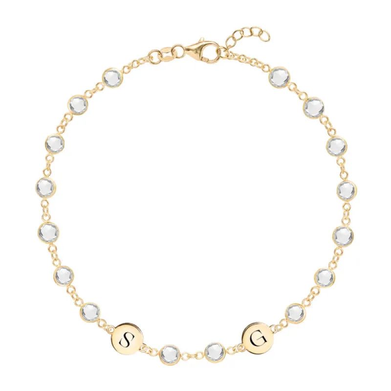 Personalized Newport 2 Letter Birthstone Bracelet in 14k Gold sold by Haverhill