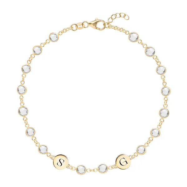 Personalized Newport 2 Letter Birthstone Bracelet in 14k Gold sold by Haverhill