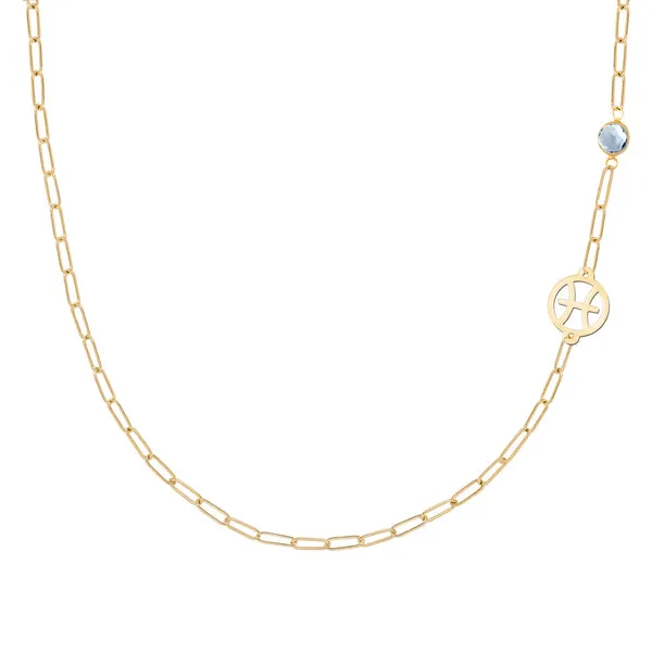 Personalized Pisces & Birthstone Necklace on Adelaide Mini in 14k Gold sold by Haverhill