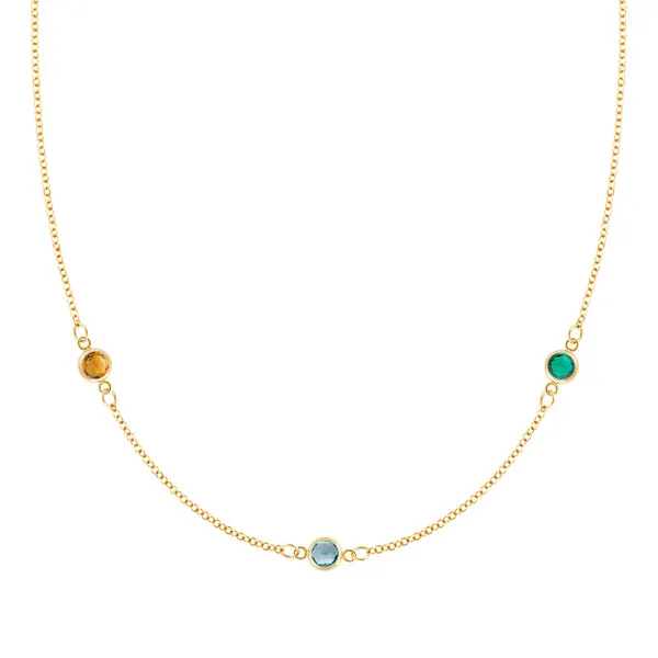 Personalized Classic 3 Birthstone Necklace in 14k Gold sold by Haverhill