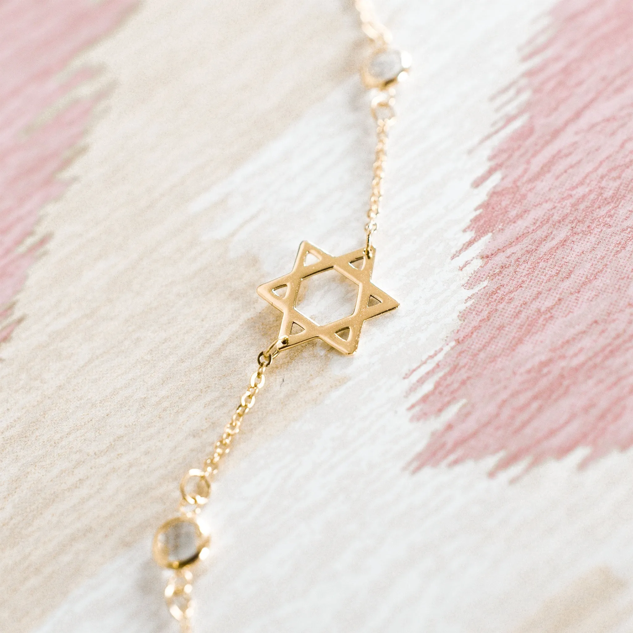 Personalized Classic Star of David & 4 Birthstone Bracelet in 14k Gold sold by Haverhill product image thumbnail 3