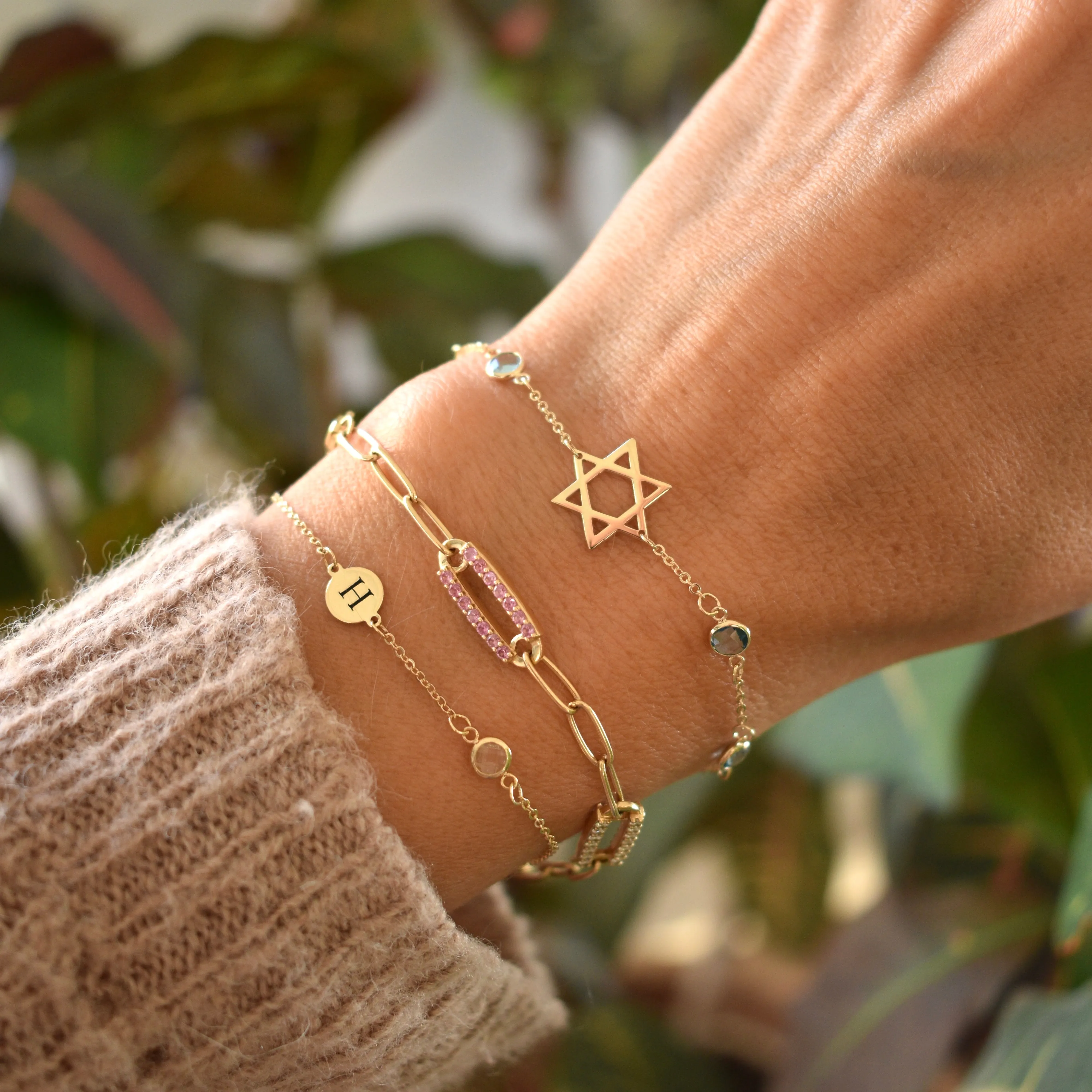 Personalized Classic Star of David & 4 Birthstone Bracelet in 14k Gold sold by Haverhill product image thumbnail 2