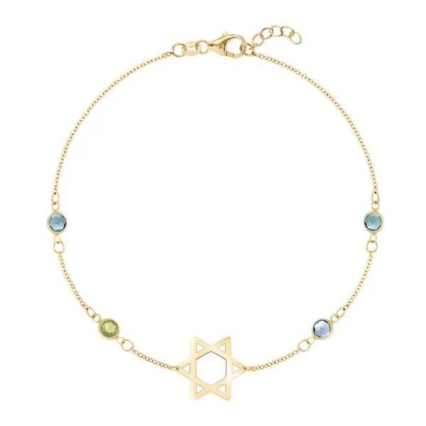 Personalized Classic Star of David & 4 Birthstone Bracelet in 14k Gold sold by Haverhill