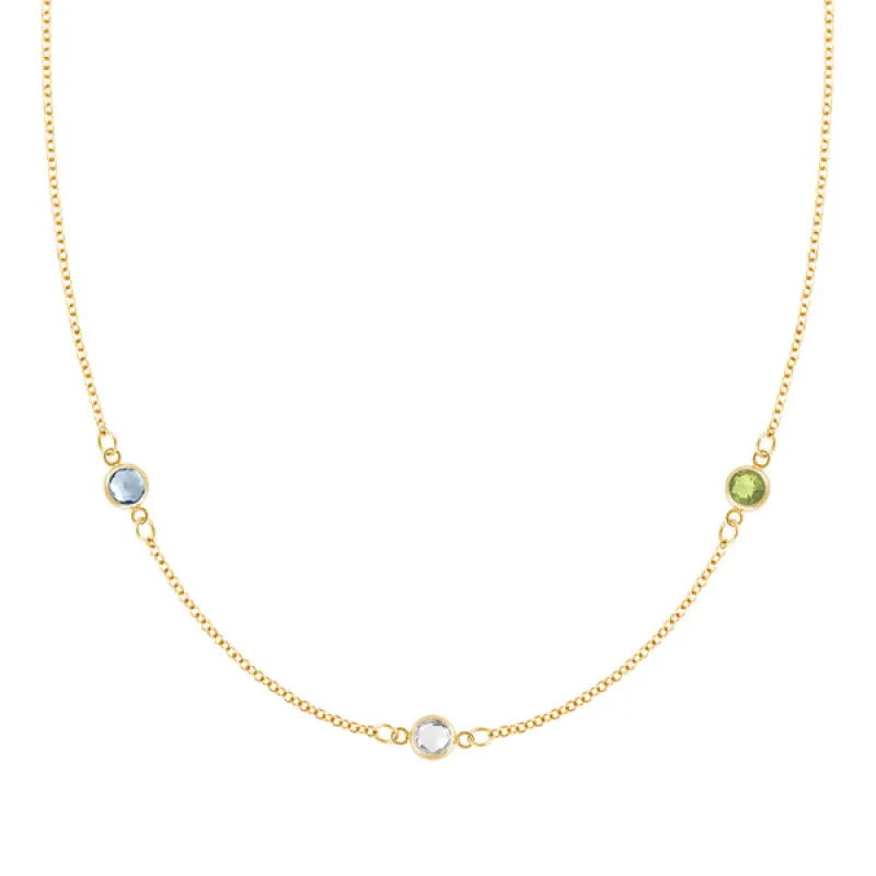 Personalized Classic 3 Birthstone Necklace in 14k Gold sold by Haverhill