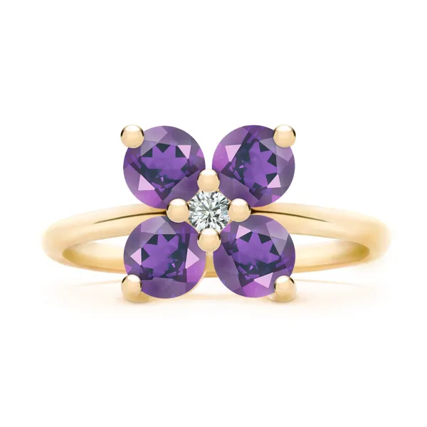 Personalized Greenwich 4 Birthstone & Diamond Ring in 14k Gold sold by Haverhill