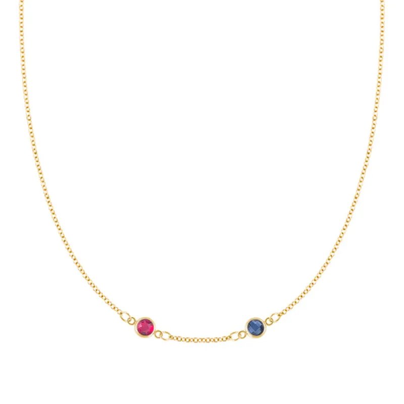 Personalized Classic 2 Birthstone Necklace in 14k Gold (Centered) sold by Haverhill