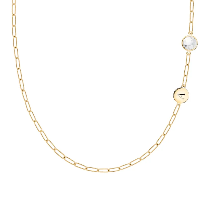 1 Letter & 1 Grand White Topaz Adelaide Mini Necklace in 14k Gold (April) sold by Haverhill