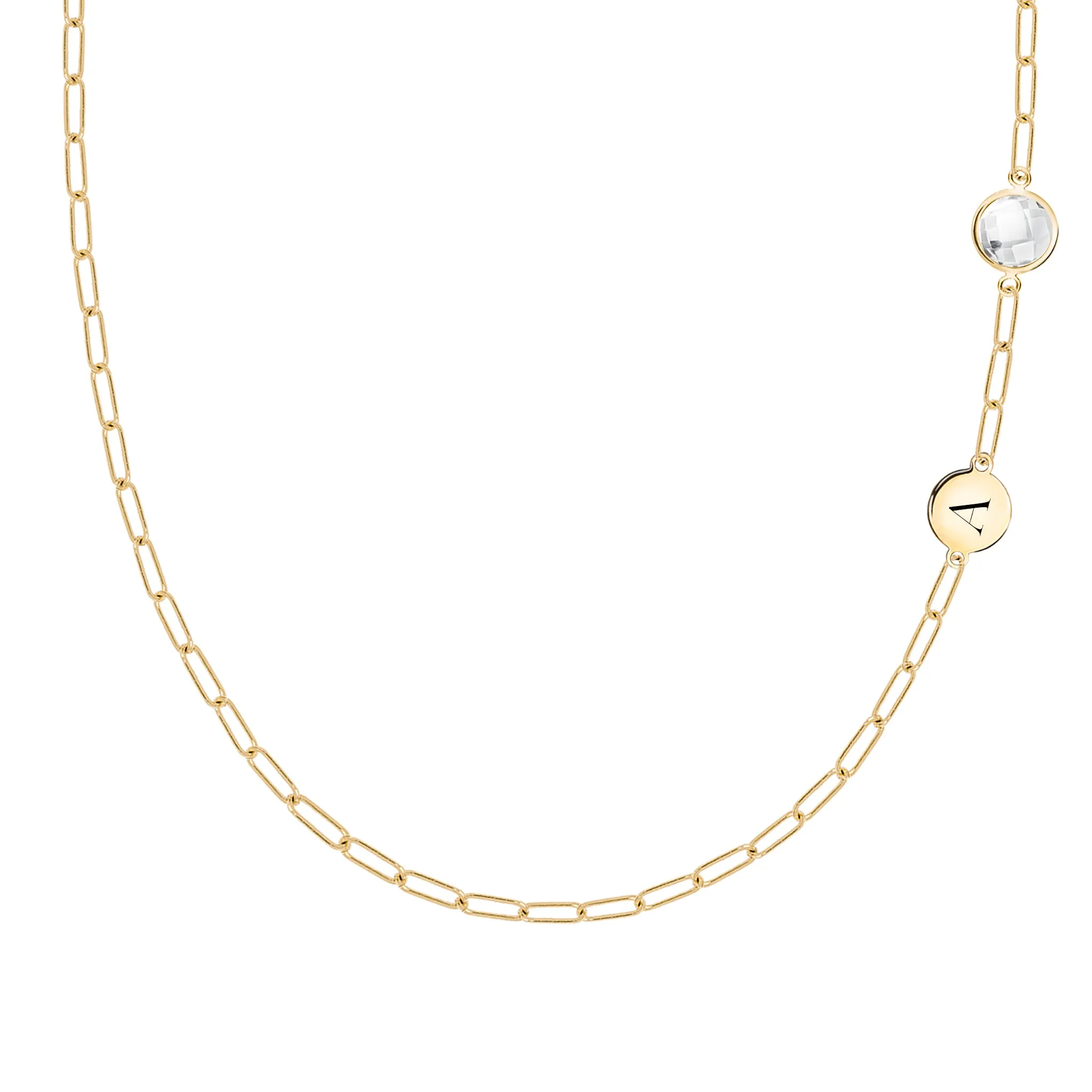 1 Letter & 1 Grand White Topaz Adelaide Mini Necklace in 14k Gold (April) sold by Haverhill