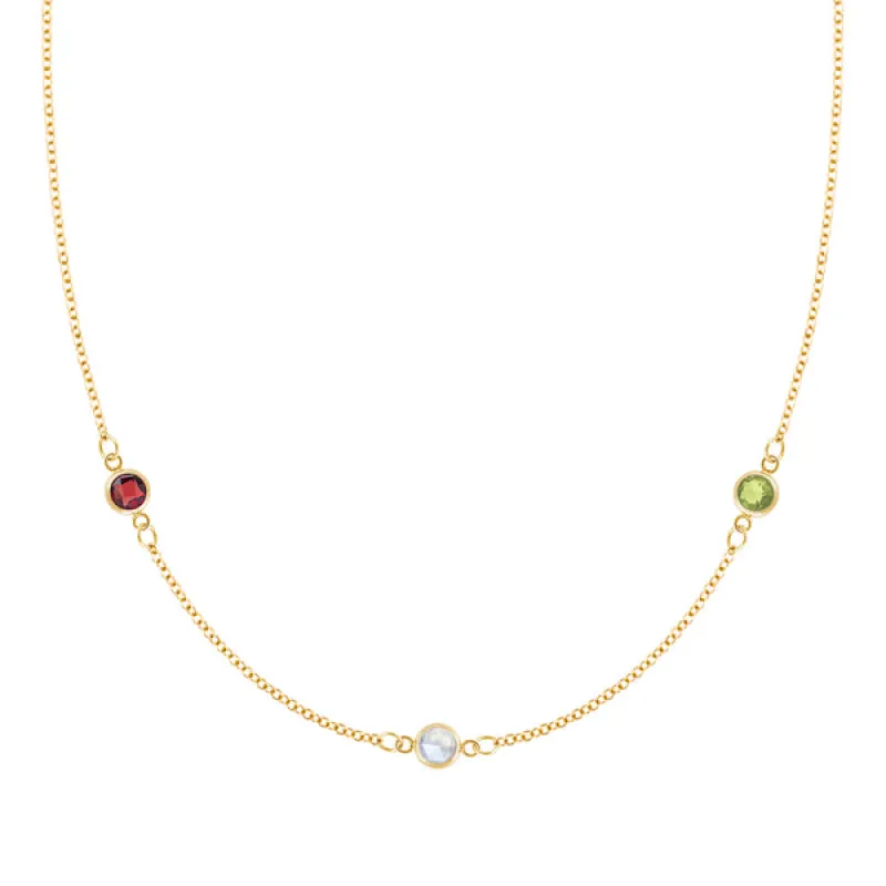 Personalized Classic 3 Birthstone Necklace in 14k Gold sold by Haverhill