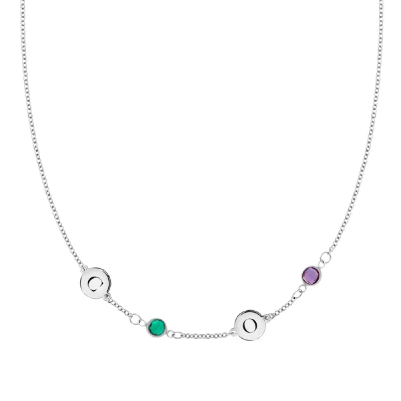 Personalized 2 Letter & 2 Classic Birthstone Necklace in 14k Gold (Single Spacing) sold by Haverhill