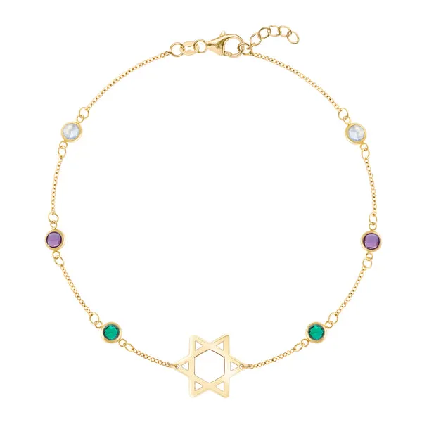 Personalized Bayberry Birthstone Star of David Bracelet in 14k Gold sold by Haverhill