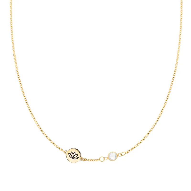 Lotus Disc & Petite 1 Birthstone Necklace in 14k Gold sold by Haverhill