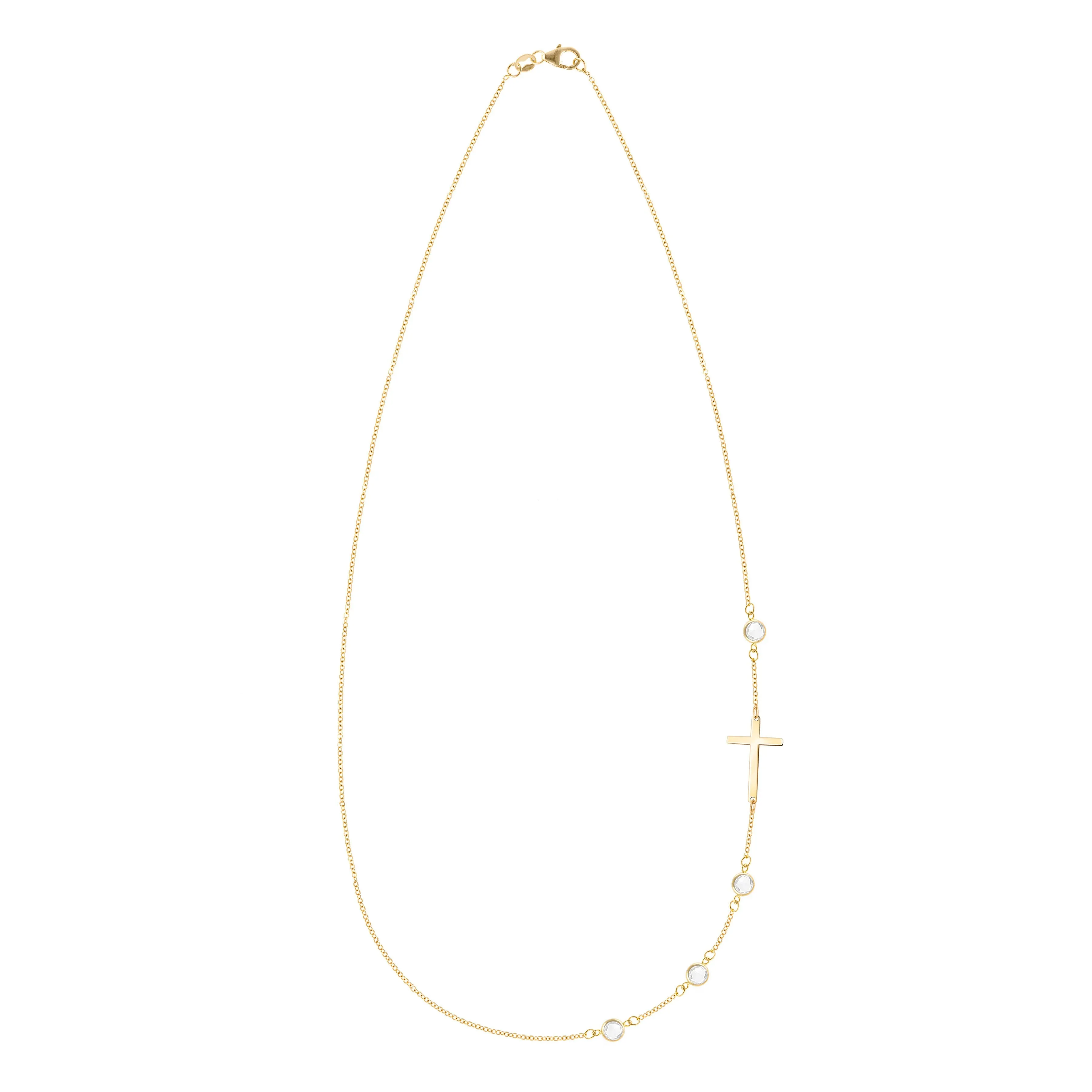 Personalized Classic Cross & 4 Birthstone Necklace in 14k Gold sold by Haverhill product image thumbnail 5