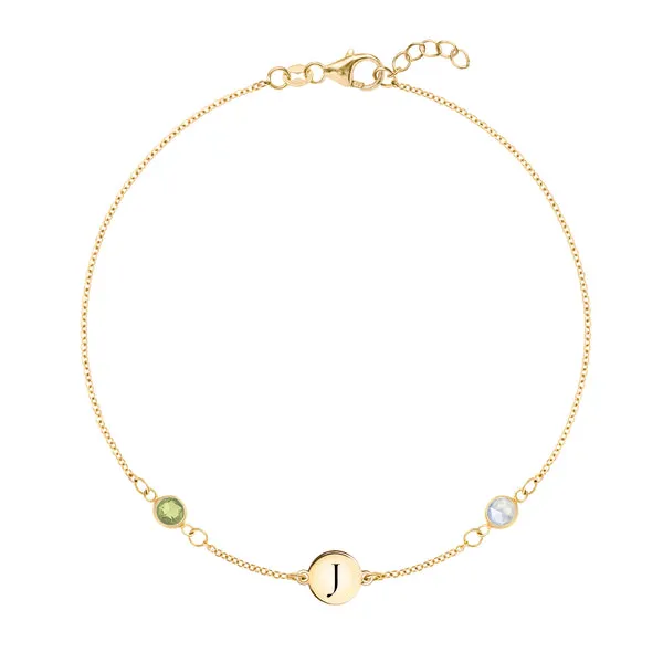 Personalized 1 Letter & 2 Classic Birthstone Bracelet in 14k Gold sold by Haverhill