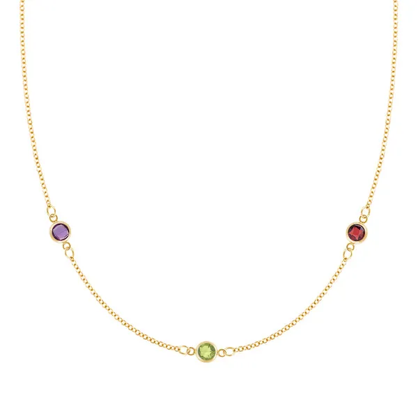Personalized Classic 3 Birthstone Necklace in 14k Gold sold by Haverhill