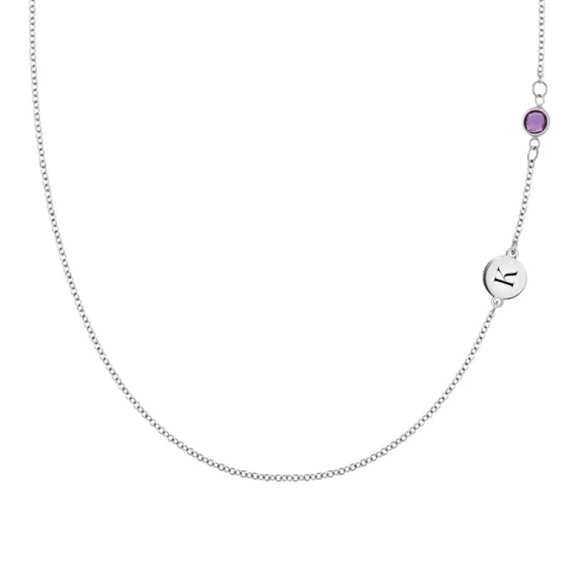 Personalized Classic 1 Letter & 1 Amethyst Necklace in 14k Gold (February) sold by Haverhill