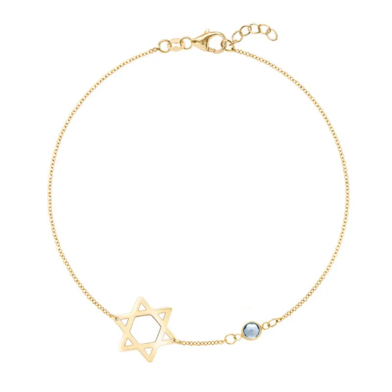 Personalized Classic Star of David & 1 Birthstone Bracelet in 14k Gold sold by Haverhill