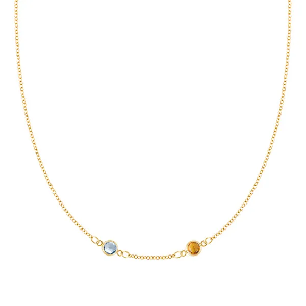 Personalized Classic 2 Birthstone Necklace in 14k Gold (Centered) sold by Haverhill