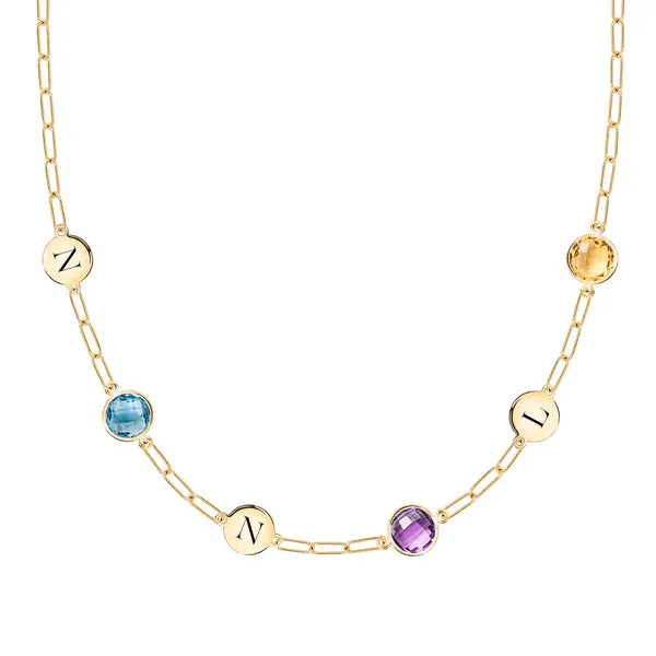Personalized 3 Letter & 3 Grand Birthstone Adelaide Mini Necklace in 14k Gold sold by Haverhill