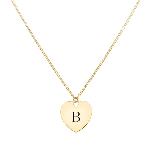 Engravable Flat Heart Pendant with Classic Chain in 14k Gold sold by Haverhill