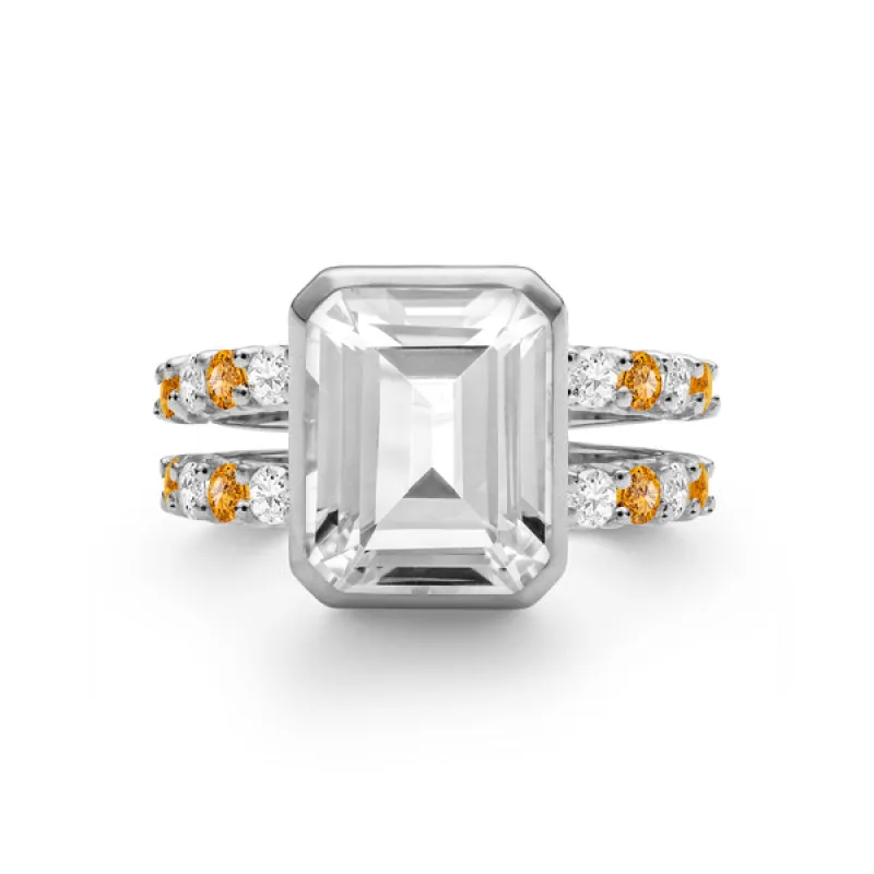 Personalized Warren Vertical Birthstone Ring with Accent Stones in 14k Gold sold by Haverhill