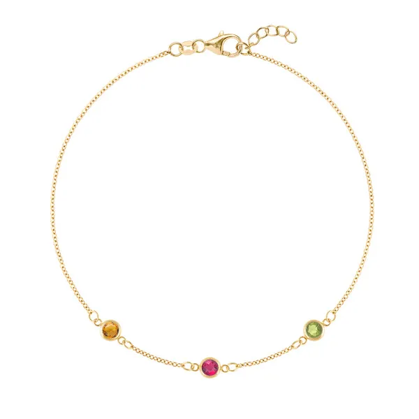 Personalized Classic 3 Birthstone Bracelet in 14k Gold sold by Haverhill