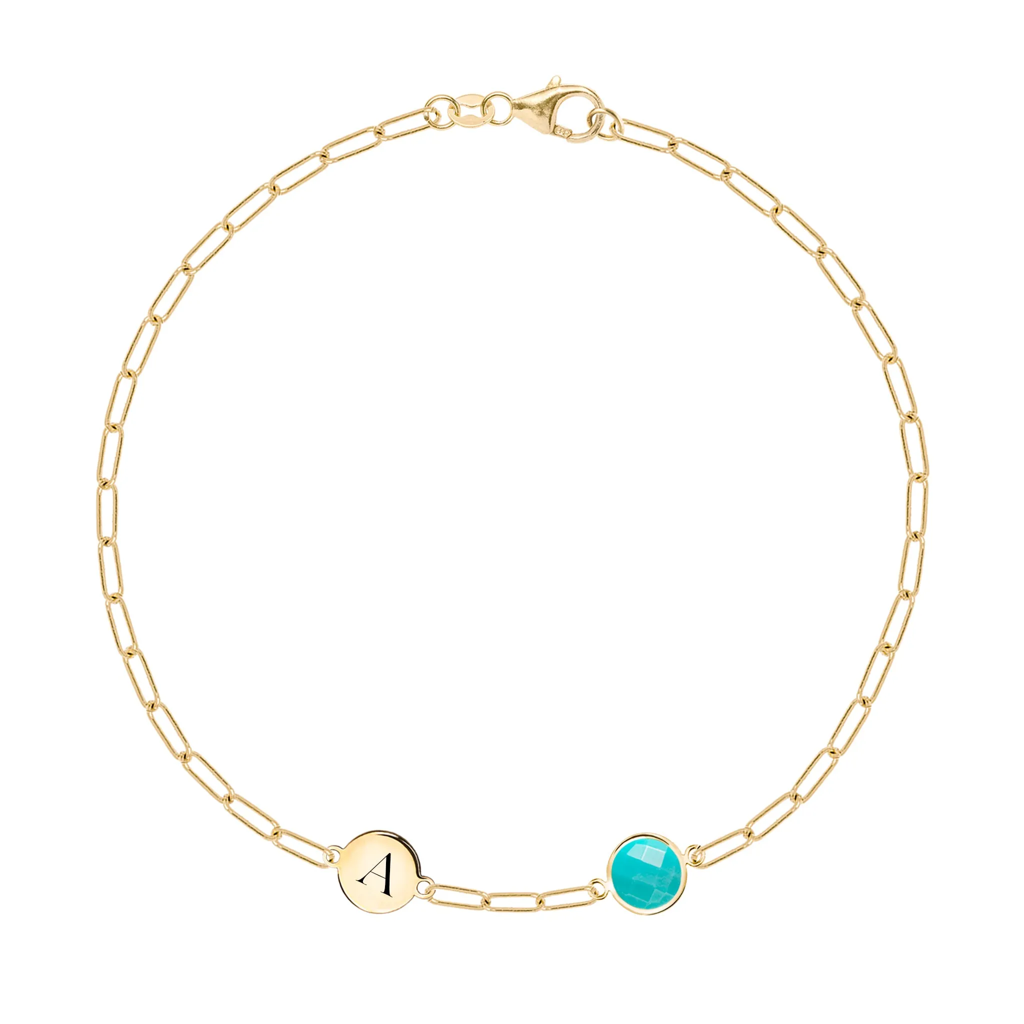 1 Letter & 1 Grand Turquoise Adelaide Mini Bracelet in 14k Gold (December) sold by Haverhill