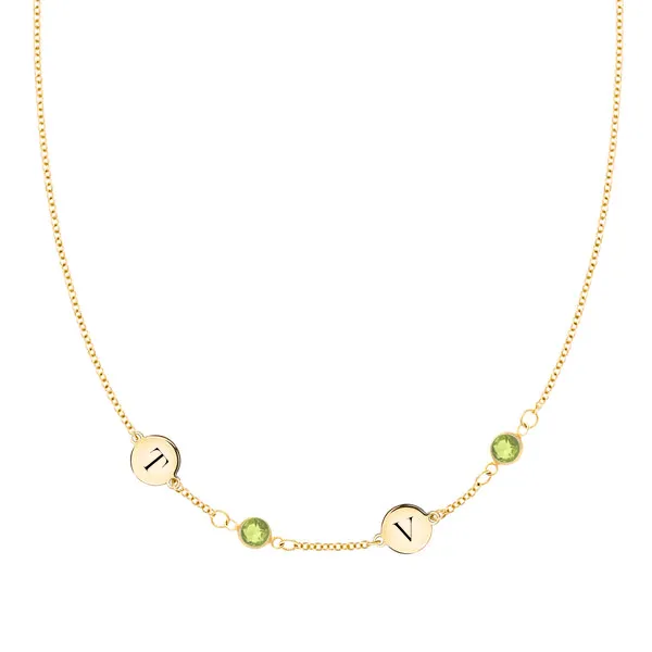 Personalized 2 Letter & 2 Classic Birthstone Necklace in 14k Gold (Single Spacing) sold by Haverhill