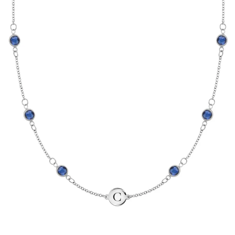 Personalized Classic 1 Letter & 6 Birthstone Necklace in 14k Gold (Double Spacing) sold by Haverhill