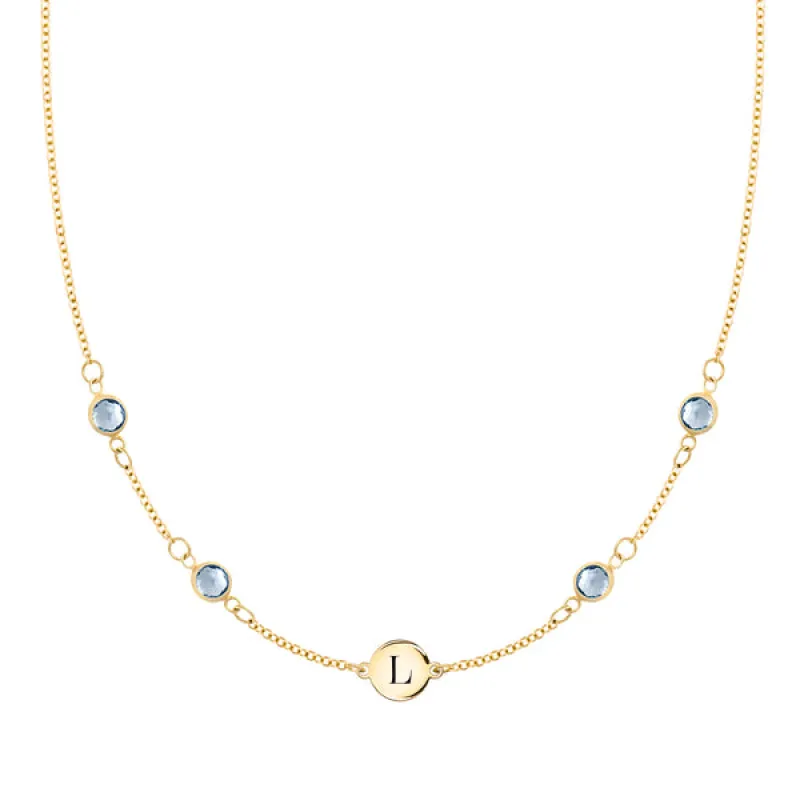 Personalized 1 Letter & 4 Classic Aquamarine Necklace in 14k Gold (March) sold by Haverhill