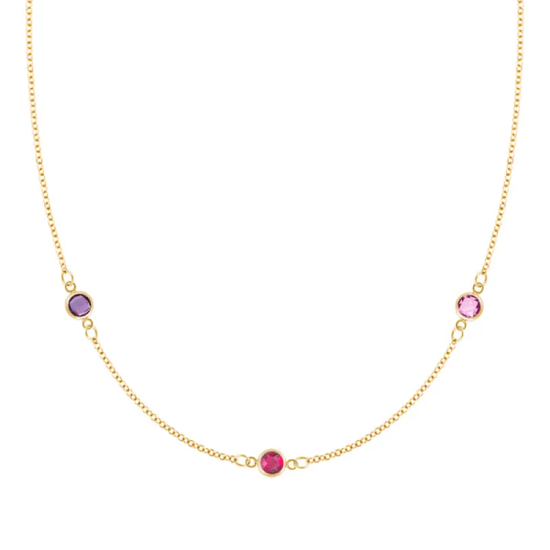 Personalized Classic 3 Birthstone Necklace in 14k Gold sold by Haverhill