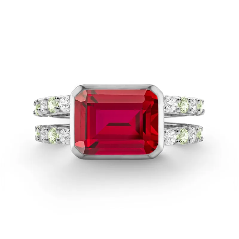 Personalized Warren Horizontal Birthstone Ring with Accent Stones in 14k Gold sold by Haverhill