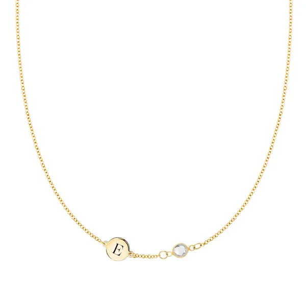 Personalized 1 Letter & 1 Classic Birthstone Necklace in 14k Gold (Single Spacing) sold by Haverhill
