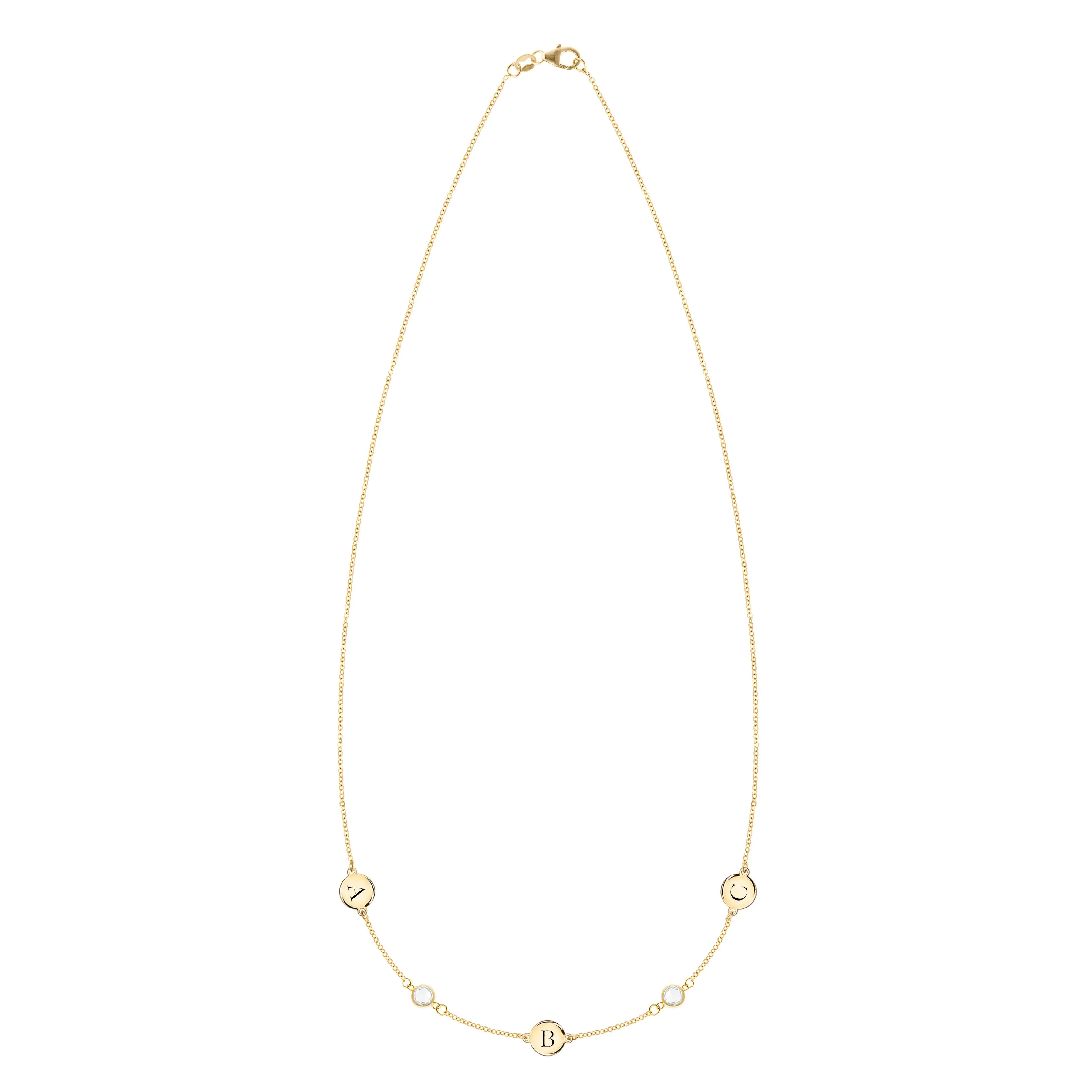 Personalized Classic 3 Letter & 2 Birthstone Necklace in 14k Gold (Double Spacing) sold by Haverhill product image thumbnail 4